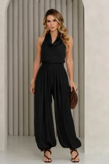 CONJUNTO ARÁBIA CALÇA ALADIM BLUSA CAVA AMERICANA - PRETO