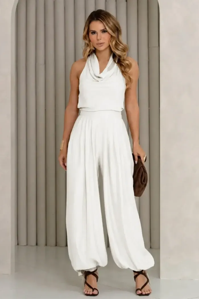 CONJUNTO ARÁBIA CALÇA ALADIM BLUSA CAVA AMERICANA - OFF WHITE