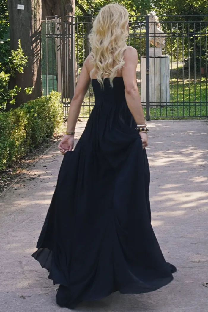 VESTIDO LONGO BETHY T.Q.C COM CAPA - PRETO