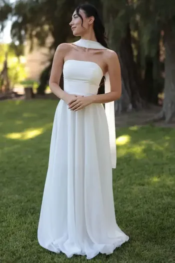 VESTIDO LONGO BETHY T.Q.C COM CAPA - OFF WHITE