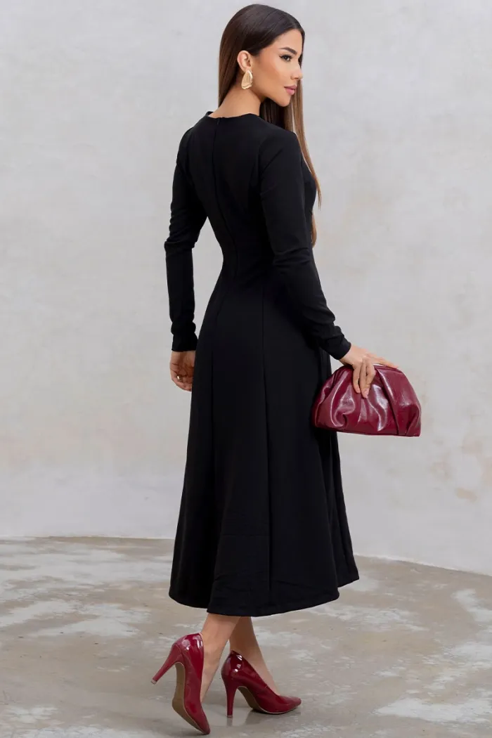 VESTIDO MIDI DAKOTA MANGA LONGA DECOTE QUADRADO - PRETO