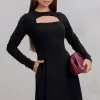 VESTIDO MIDI DAKOTA MANGA LONGA DECOTE QUADRADO - PRETO
