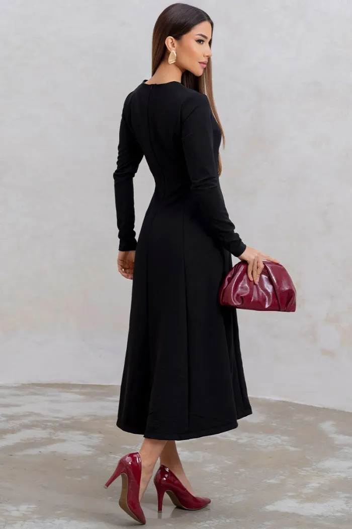 VESTIDO MIDI DAKOTA MANGA LONGA DECOTE QUADRADO - PRETO