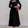 VESTIDO MIDI DAKOTA MANGA LONGA DECOTE QUADRADO - PRETO