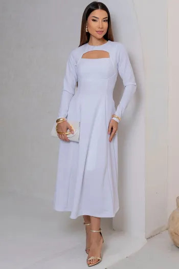 VESTIDO MIDI DAKOTA MANGA LONGA DECOTE QUADRADO - OFF WHITE