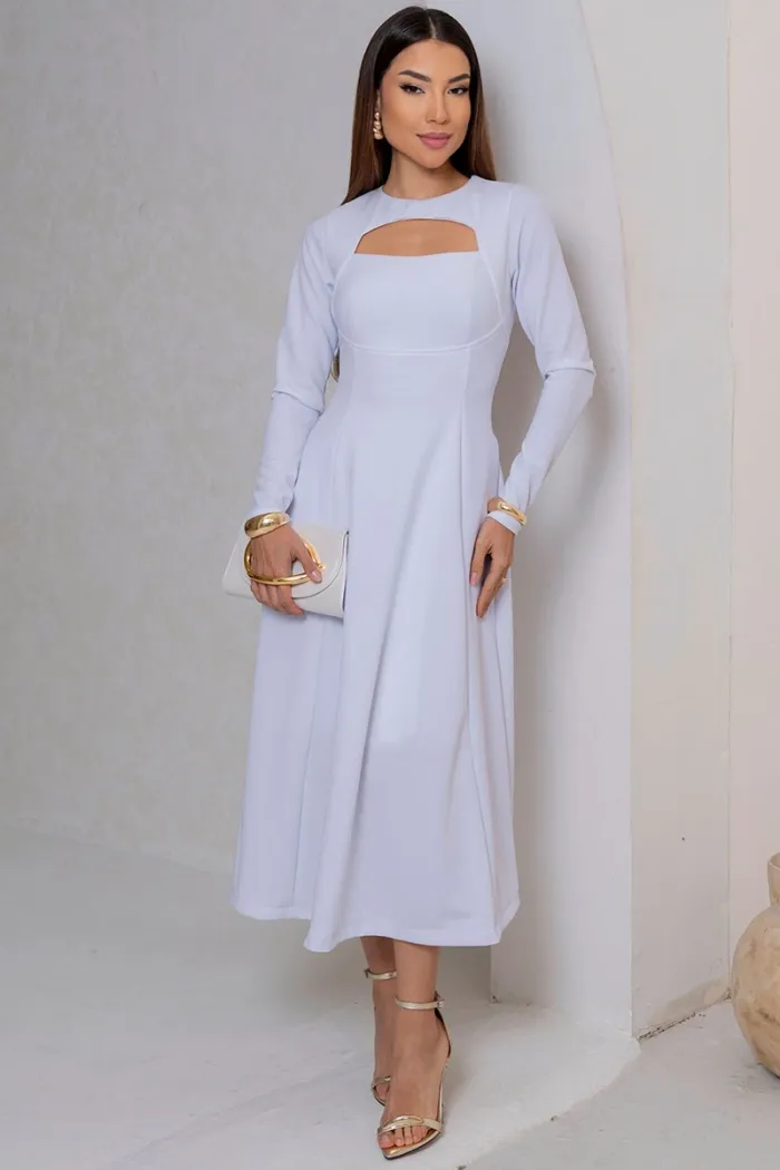 VESTIDO MIDI DAKOTA MANGA LONGA DECOTE QUADRADO - OFF WHITE