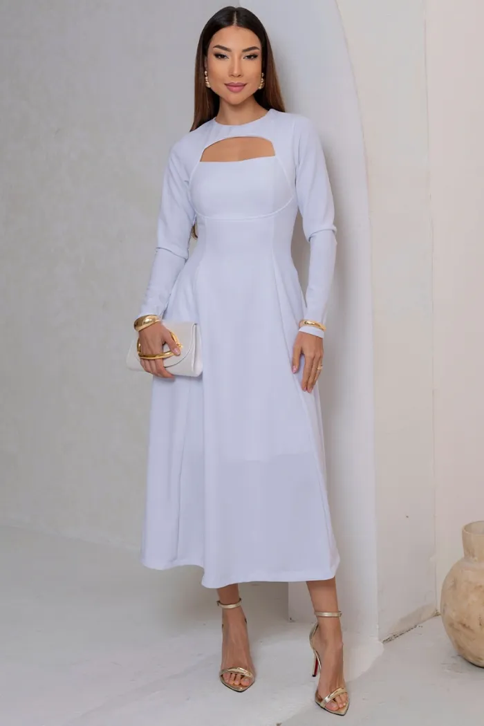 VESTIDO MIDI DAKOTA MANGA LONGA DECOTE QUADRADO - OFF WHITE