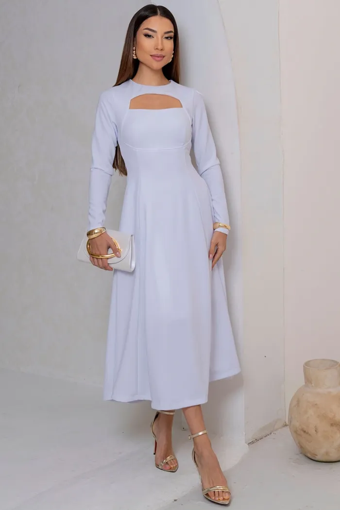VESTIDO MIDI DAKOTA MANGA LONGA DECOTE QUADRADO - OFF WHITE