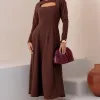 VESTIDO MIDI DAKOTA MANGA LONGA DECOTE QUADRADO - MARROM
