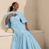 VESTIDO LONGO GEORGINA FESTA FLUIDO BUSTO DRAPEADO COM CAPA - AZUL
