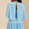 VESTIDO LONGO GEORGINA FESTA FLUIDO BUSTO DRAPEADO COM CAPA - AZUL