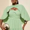 VESTIDO LONGO GEORGINA FESTA FLUIDO BUSTO DRAPEADO COM CAPA - VERDE