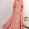 VESTIDO LONGO GEORGINA FESTA FLUIDO BUSTO DRAPEADO COM CAPA - ROSÉ