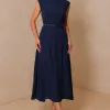 VESTIDO MIDI IRACI COM CINTO - AZUL MARINHO