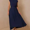 VESTIDO MIDI IRACI COM CINTO - AZUL MARINHO