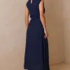 VESTIDO MIDI IRACI COM CINTO - AZUL MARINHO