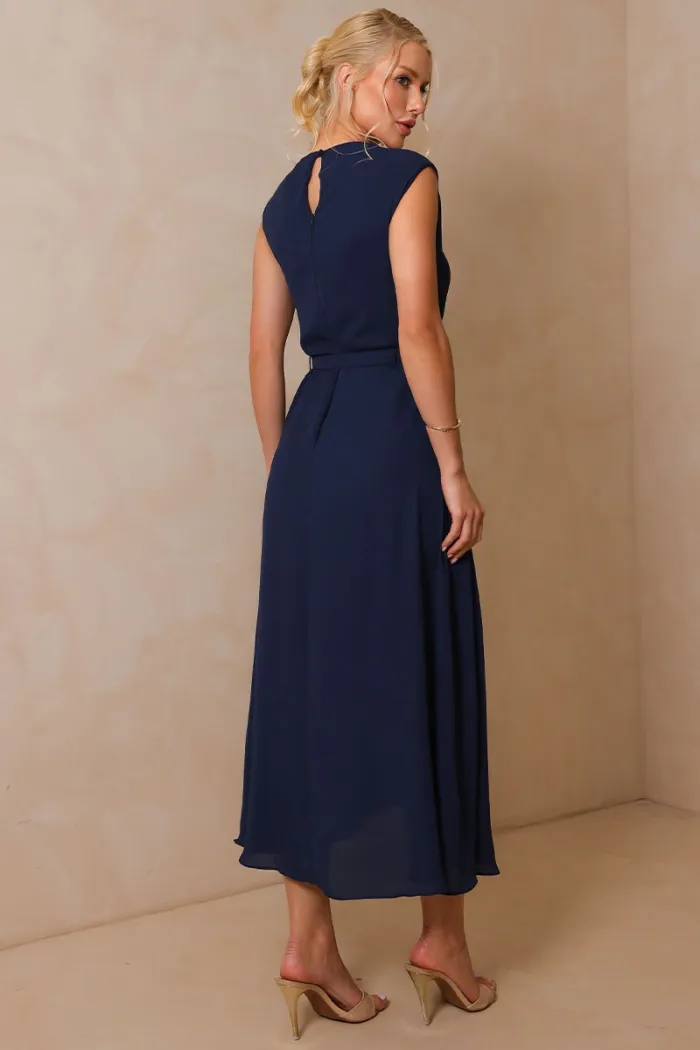 VESTIDO MIDI IRACI COM CINTO - AZUL MARINHO