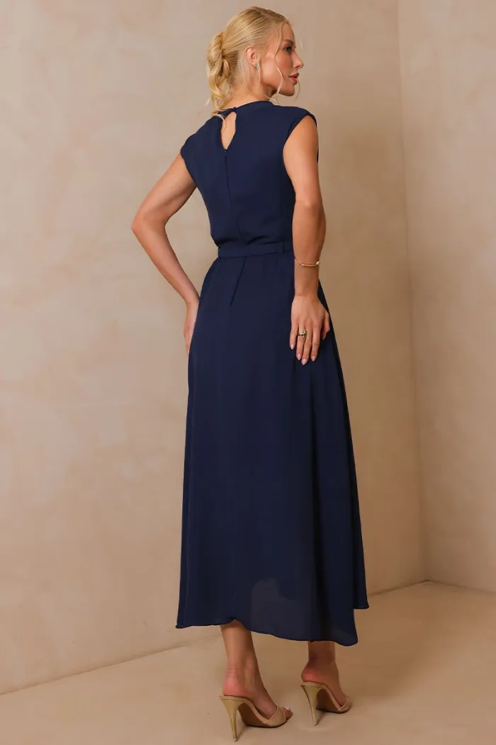VESTIDO MIDI IRACI COM CINTO - AZUL MARINHO