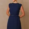 VESTIDO MIDI IRACI COM CINTO - AZUL MARINHO