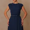 VESTIDO MIDI IRACI COM CINTO - AZUL MARINHO