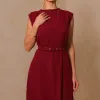 VESTIDO MIDI IRACI COM CINTO - VINHO