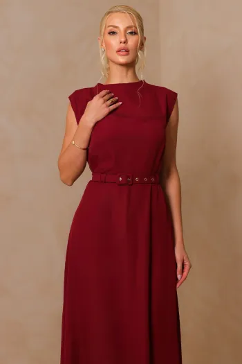 VESTIDO MIDI IRACI COM CINTO - VINHO