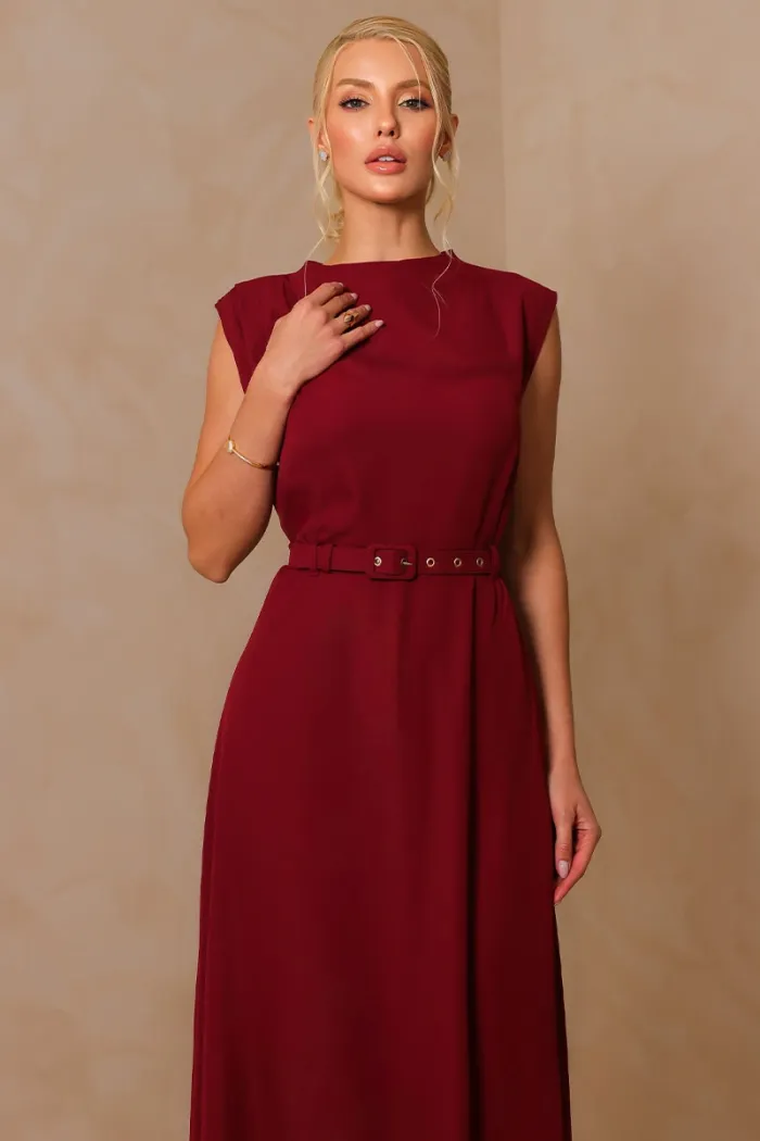 VESTIDO MIDI IRACI COM CINTO - VINHO
