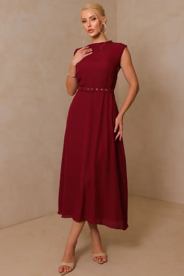 VESTIDO MIDI IRACI COM CINTO - VINHO