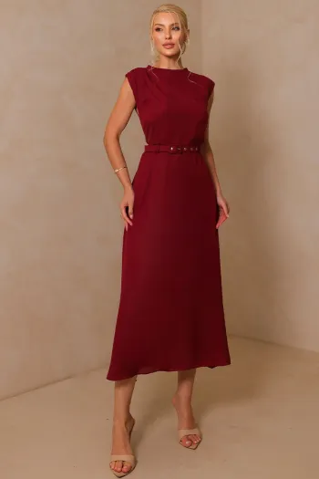 VESTIDO MIDI IRACI COM CINTO - VINHO