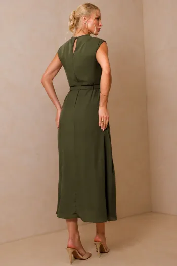 VESTIDO MIDI IRACI COM CINTO - VERDE