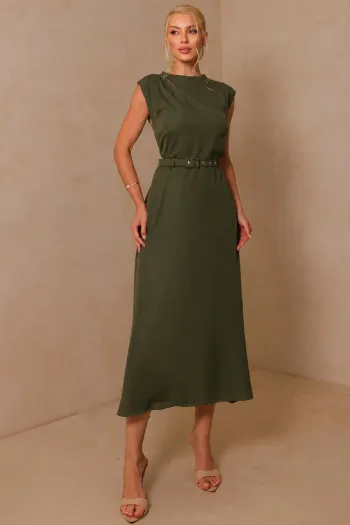 VESTIDO MIDI IRACI COM CINTO - VERDE
