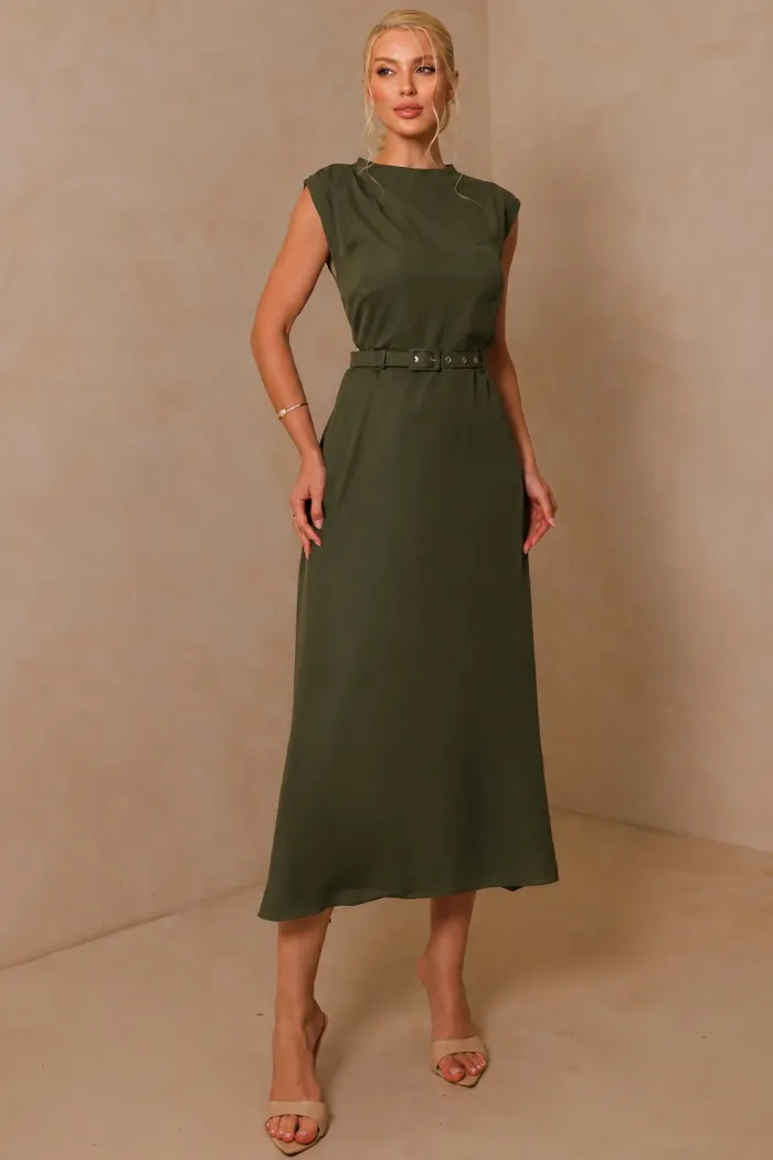 VESTIDO MIDI IRACI COM CINTO - VERDE