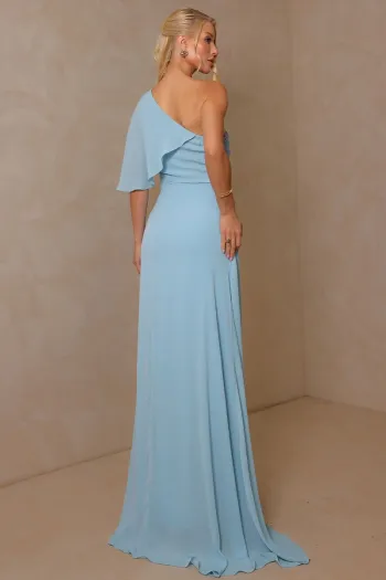 VESTIDO JAMILE LONGO UM OMBRO - AZUL SERENITY