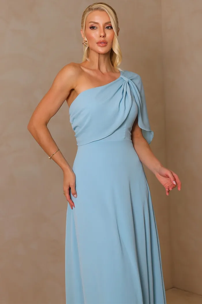 VESTIDO JAMILE LONGO UM OMBRO - AZUL SERENITY