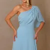 VESTIDO JAMILE LONGO UM OMBRO - AZUL SERENITY
