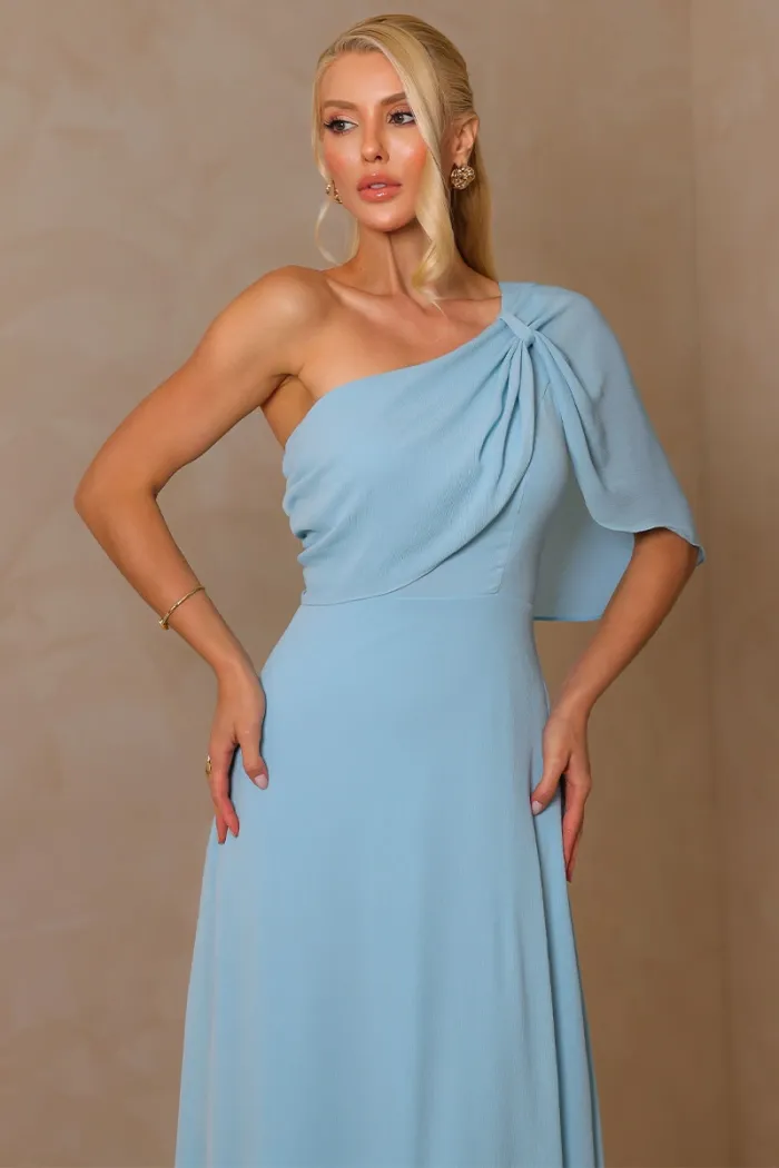 VESTIDO JAMILE LONGO UM OMBRO - AZUL SERENITY