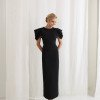 VESTIDO VALENTINA LONGUETE MANGA DRAPEADA - PRETO