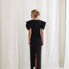 VESTIDO VALENTINA LONGUETE MANGA DRAPEADA - PRETO