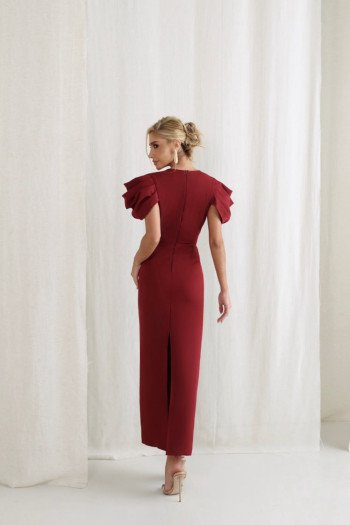 VESTIDO VALENTINA LONGUETE MANGA DRAPEADA - MARSALA