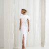 VESTIDO VALENTINA LONGUETE MANGA DRAPEADA - OFF WHITE