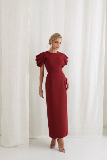 VESTIDO VALENTINA LONGUETE MANGA DRAPEADA - MARSALA