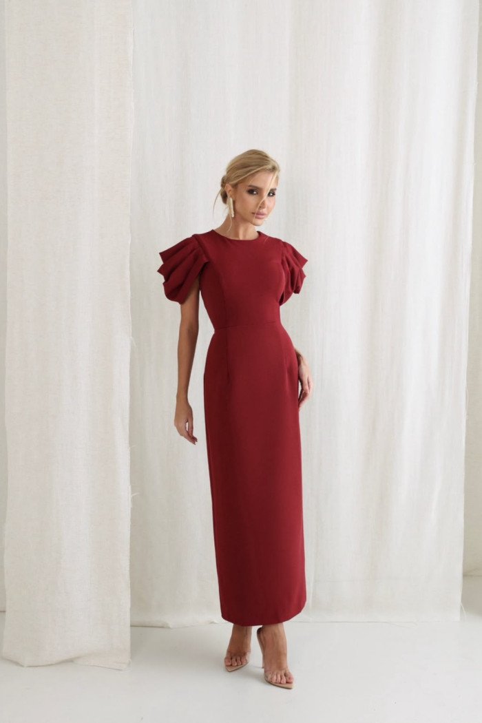 VESTIDO VALENTINA LONGUETE MANGA DRAPEADA - MARSALA