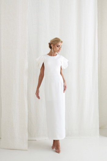 VESTIDO VALENTINA LONGUETE MANGA DRAPEADA - OFF WHITE