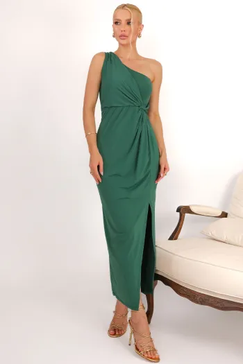 VESTIDO ARIADINE MIDI UM OMBRO COM FENDA - VERDE