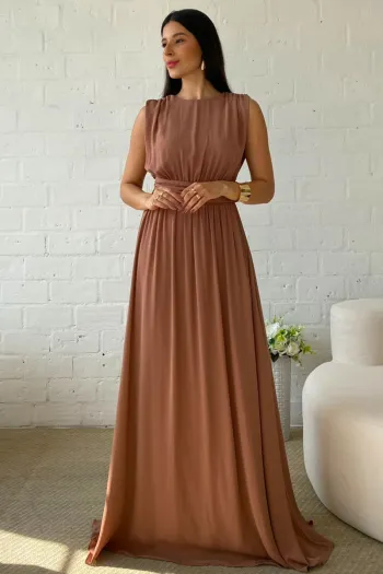 VESTIDO ESMERALDA LONGO FESTA - MARROM