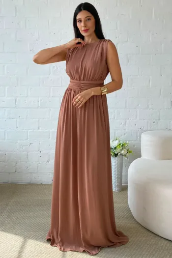 VESTIDO ESMERALDA LONGO FESTA - MARROM
