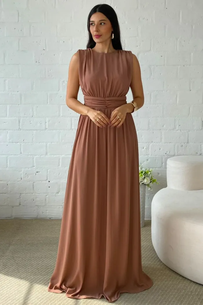 VESTIDO ESMERALDA LONGO FESTA - MARROM