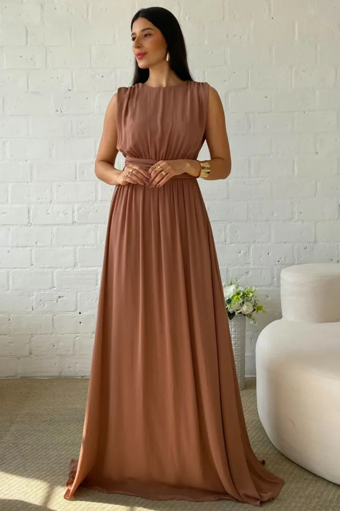 VESTIDO ESMERALDA LONGO FESTA - MARROM