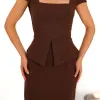 VESTIDO MIDI MAVIE TUBINHO MANGA CURTA PEPLUM - MARROM