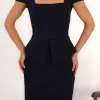 VESTIDO MIDI MAVIE TUBINHO MANGA CURTA PEPLUM - AZUL MARINHO